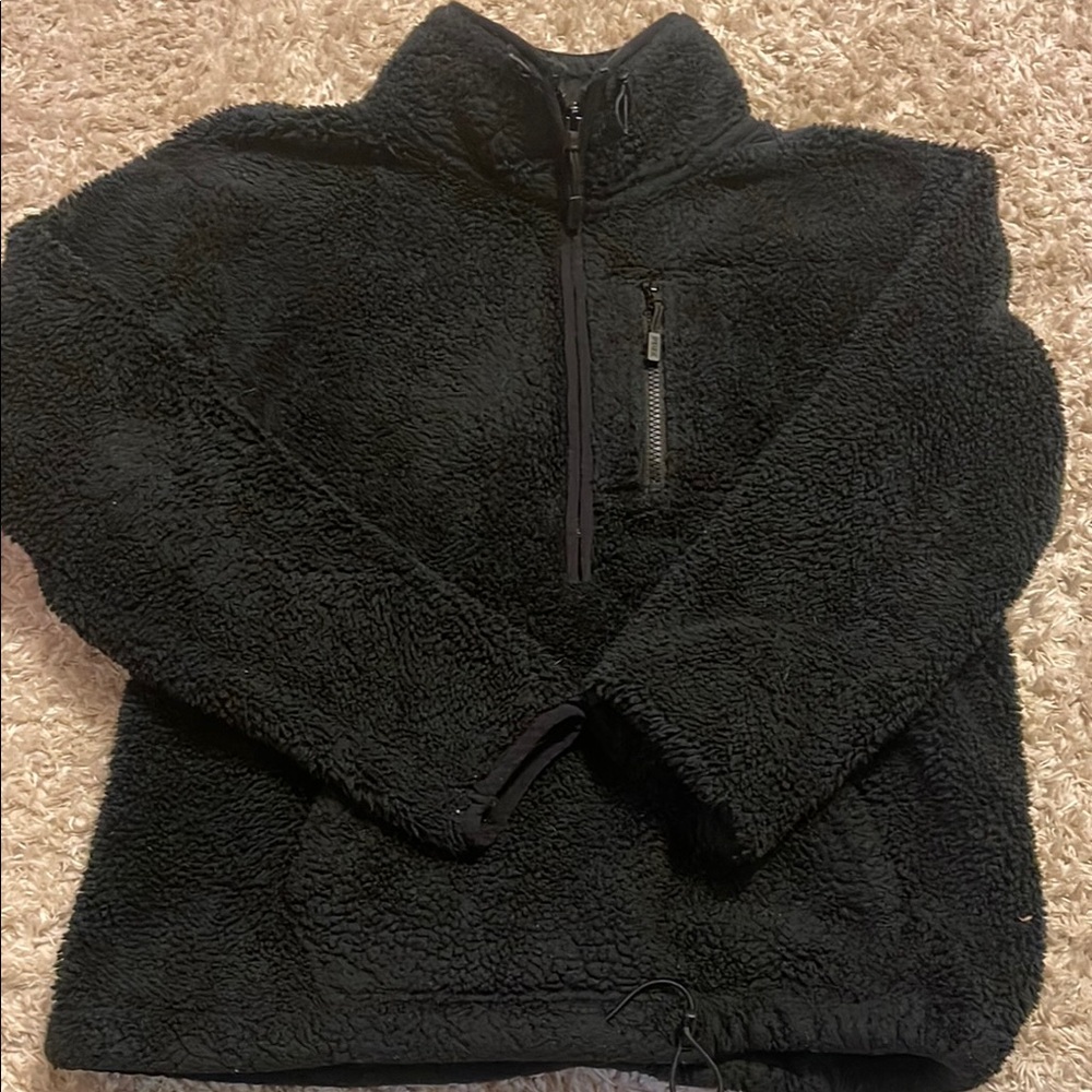 Black Fleece Zip-Up Jacket with High Collar